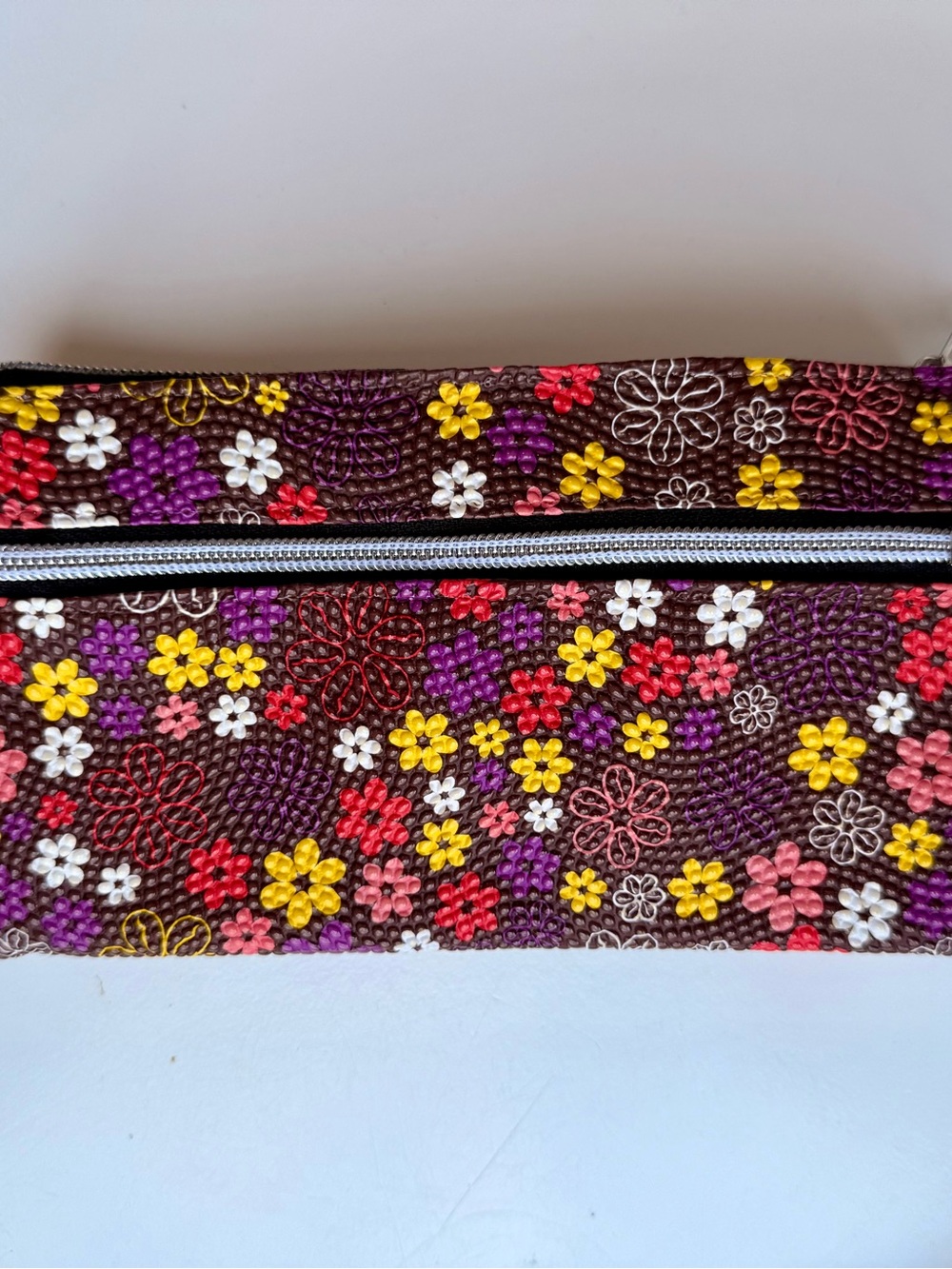 Boho Chic Floral Embossed Brown Multi-Color Zipper Wallet - Picture 5 of 7